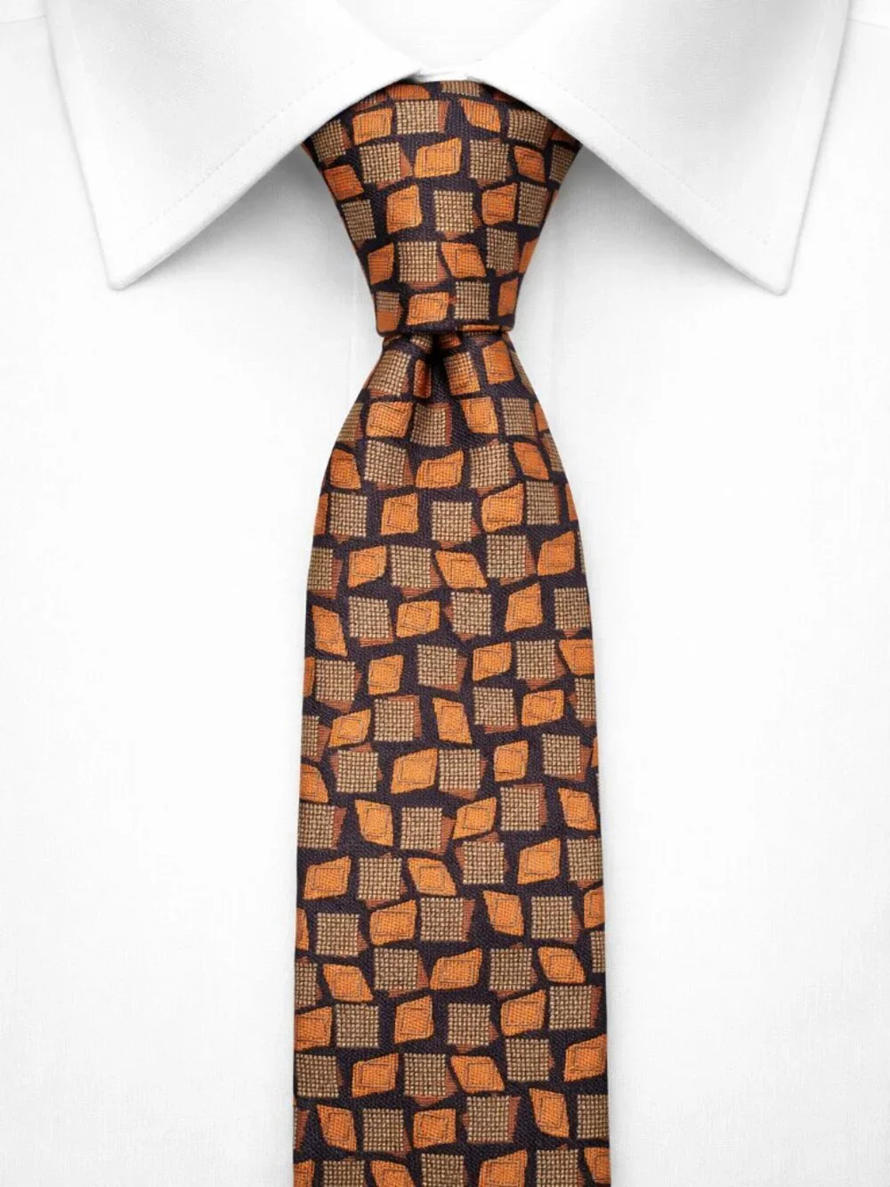 Ermenegildo Zegna Men’s Silk Tie Geometric Brown Orange Made In Italy Luxury VTG